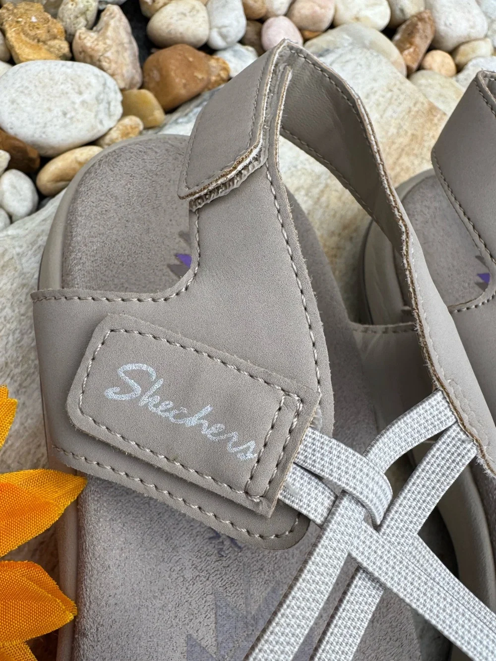 🩶🤍Skechers Reggae Slim Strappy Sandals Gray Beige Purple Size 10